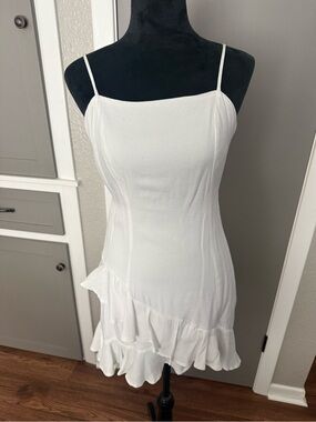 Francesca’s White Ruffled Spaghetti Strap Dress
